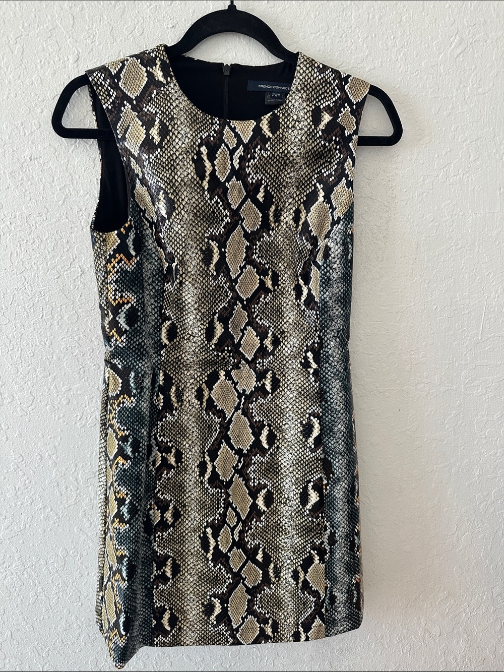 French Connection Snake-Print Sleeveless Shift Dress - Black & Cream